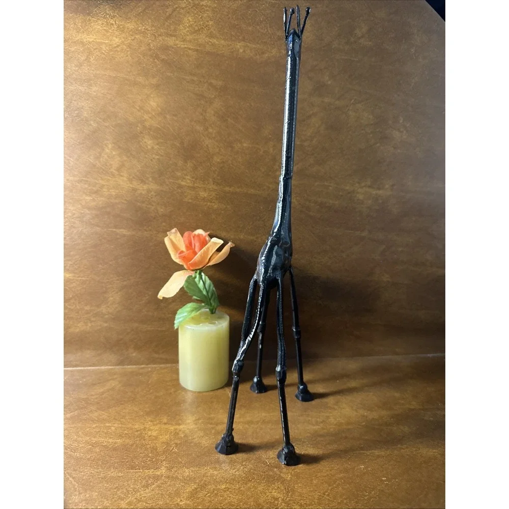 Vintage Giraffe Iron Figurine African Art Sculpture Statue Brutalist